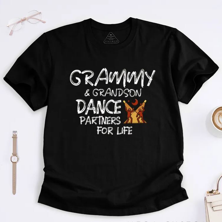 Personalized Grammy and Grandson Dance Partners for Life T-Shirts Custom Name Family Gift for Grandson Unisex Matching Dance Outfit