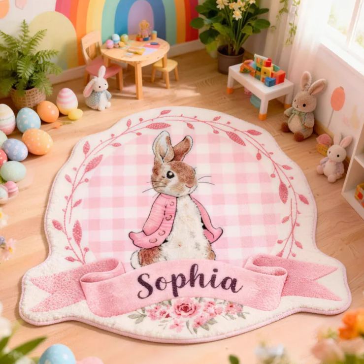 Personalized Cute Easter Blue and Pink Bunnies with Name Home Decor Easter Gift for Kids Birthday Gift for Kids