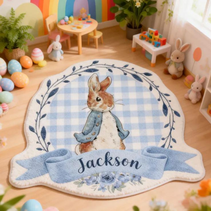 Personalized Cute Easter Blue and Pink Bunnies with Name Home Decor Easter Gift for Kids Birthday Gift for Kids