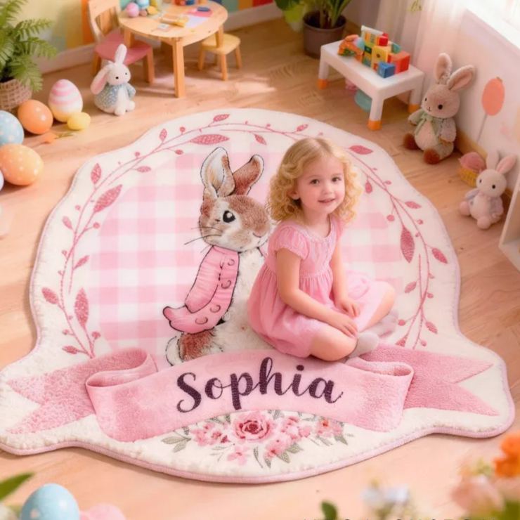 Personalized Cute Easter Blue and Pink Bunnies with Name Home Decor Easter Gift for Kids Birthday Gift for Kids