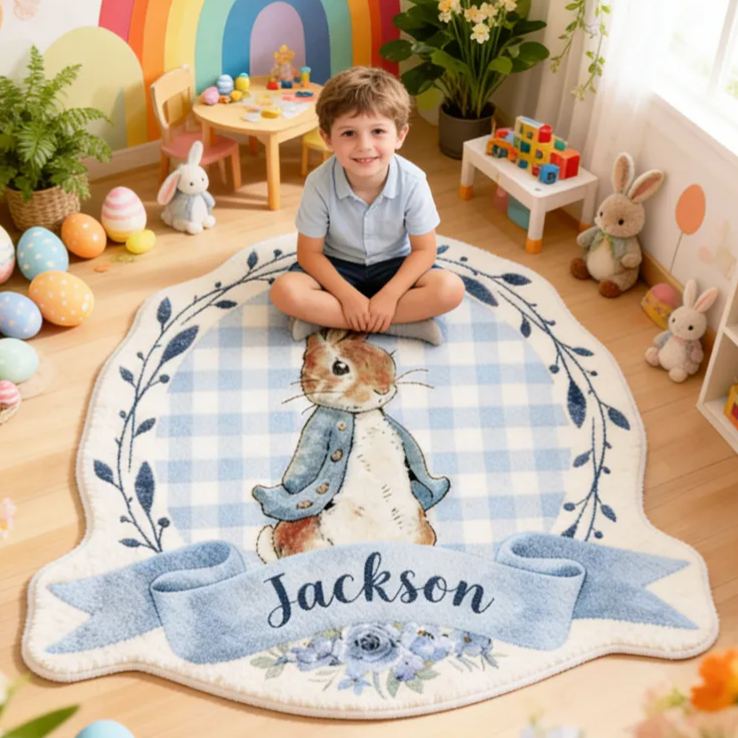 Personalized Cute Easter Blue and Pink Bunnies with Name Home Decor Easter Gift for Kids Birthday Gift for Kids