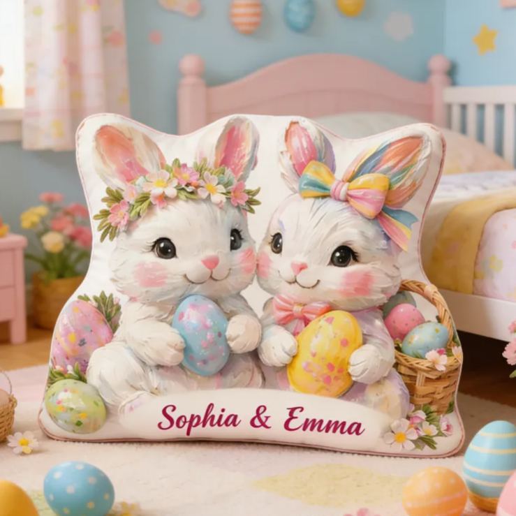 Personalized Cute Brushstroke Bunnies Pillow Baby Nursery Decor Easter Toddler Gift 