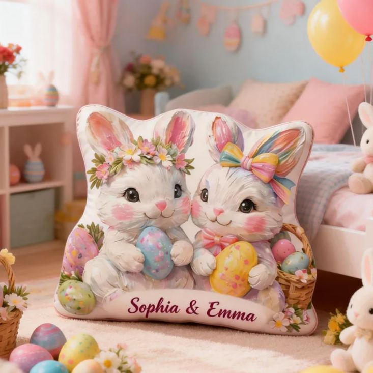 Personalized Cute Brushstroke Bunnies Pillow Baby Nursery Decor Easter Toddler Gift 