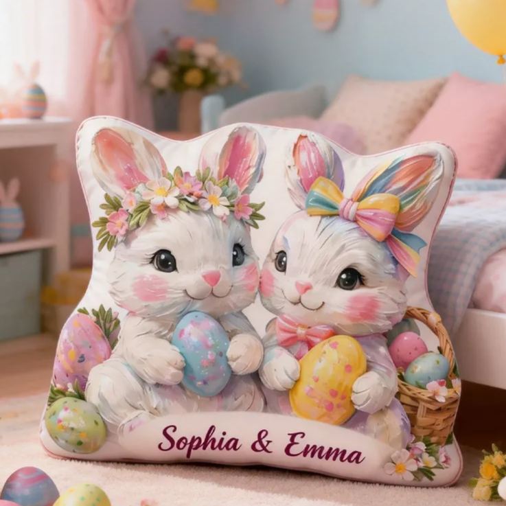 Personalized Cute Brushstroke Bunnies Pillow Baby Nursery Decor Easter Toddler Gift 