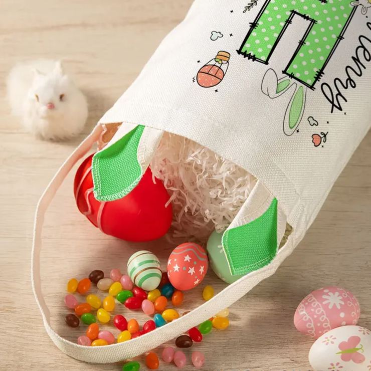 Personalized Easter Bunny Carrot Eggs Large Capacity Basket with Name and Initial Easter Eggs Hunting Party Favors Gift for Boys Girls