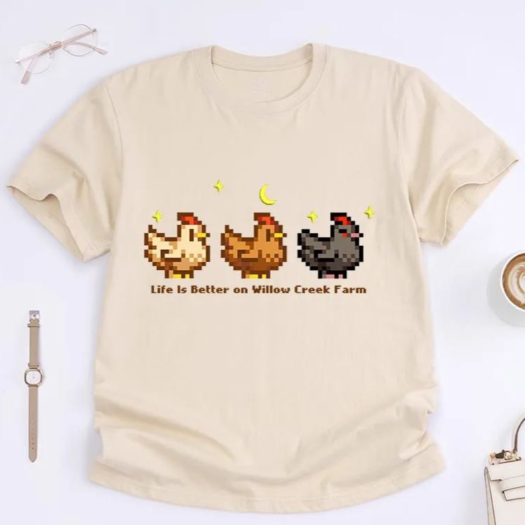 Personalized Cute Chicken Game Classic T-Shirts Farming Gamer Tshirt Valley Geek Gaming Nerd Shirt