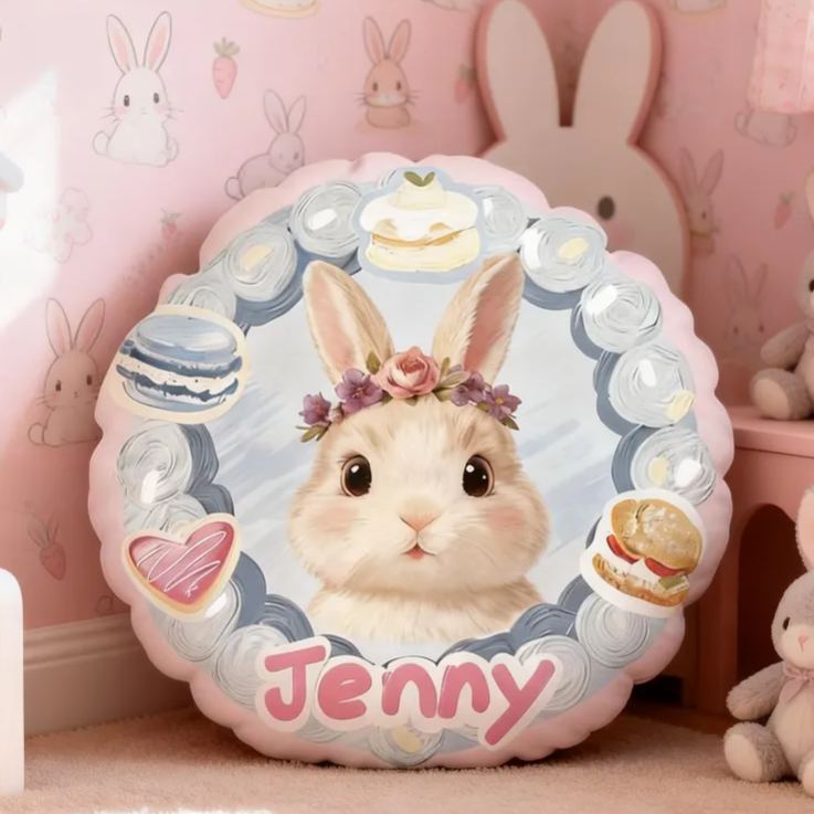 Personalized Cute Rabbit in Oil Painting Pillow Baby Animals Nursery Decor Cute Animals Cushion Toddler Gift Easter Gifts