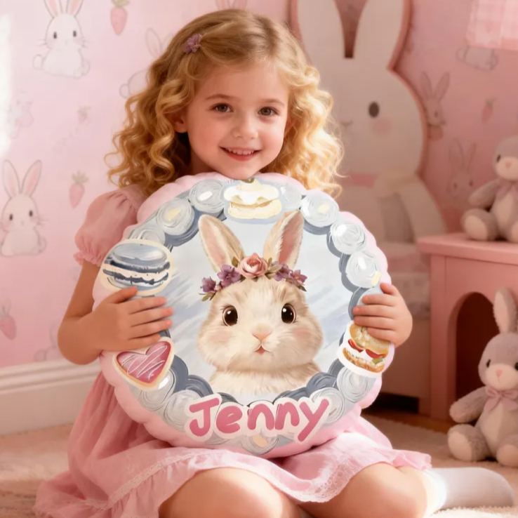 Personalized Cute Rabbit in Oil Painting Pillow Baby Animals Nursery Decor Cute Animals Cushion Toddler Gift Easter Gifts