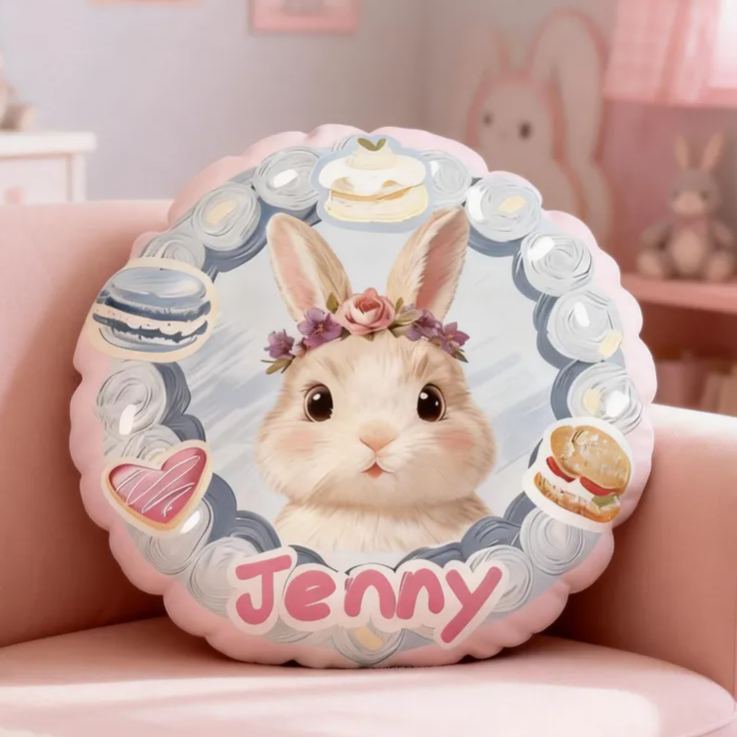 Personalized Cute Rabbit in Oil Painting Pillow Baby Animals Nursery Decor Cute Animals Cushion Toddler Gift Easter Gifts