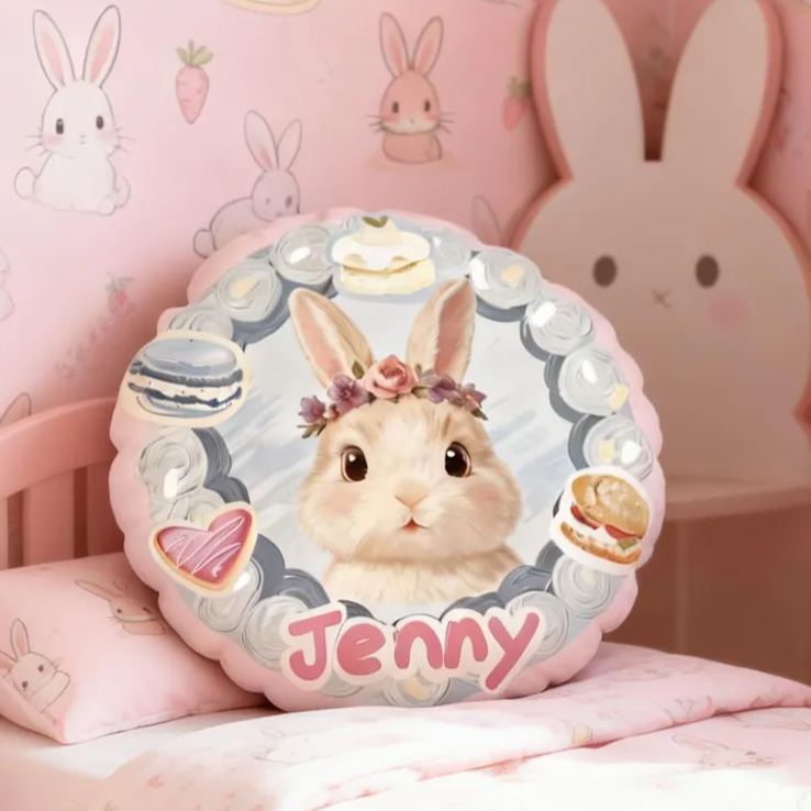 Personalized Cute Rabbit in Oil Painting Pillow Baby Animals Nursery Decor Cute Animals Cushion Toddler Gift Easter Gifts