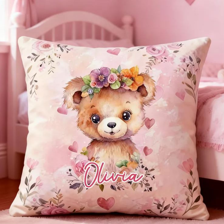 Personalized Watercolor Retro Pink Animal Pillow with Name Birthday Gifts for Kids Easter Gifts