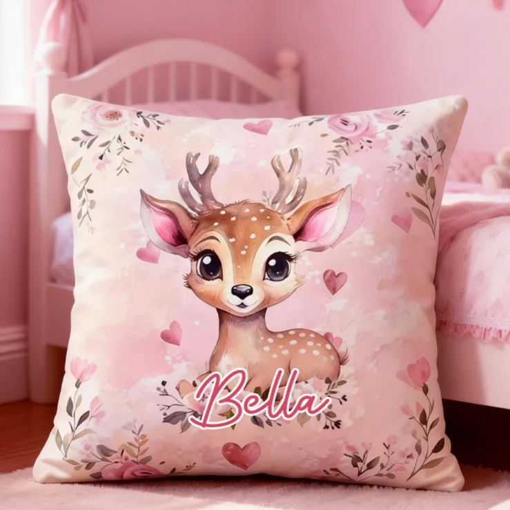 Personalized Watercolor Retro Pink Animal Pillow with Name Birthday Gifts for Kids Easter Gifts