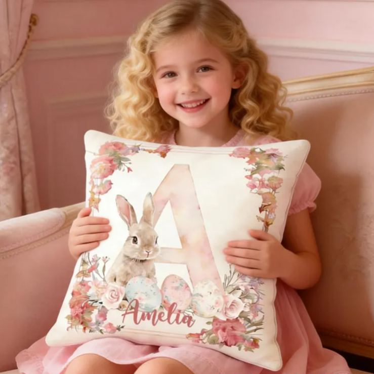 Personalized Watercolor Easter Bunny Pillow Birthday Gifts for Kids Bunny Lovers Gifts
