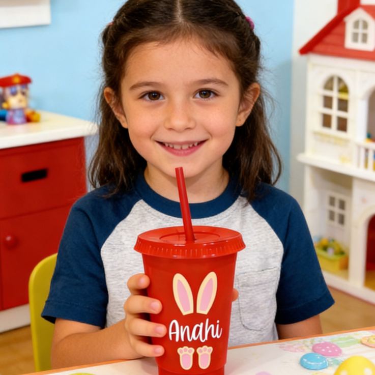 Personalized Easter Bunny Ears Name Cup Cute Holiday Gift for Kids Spring Celebration Children's cup with straw