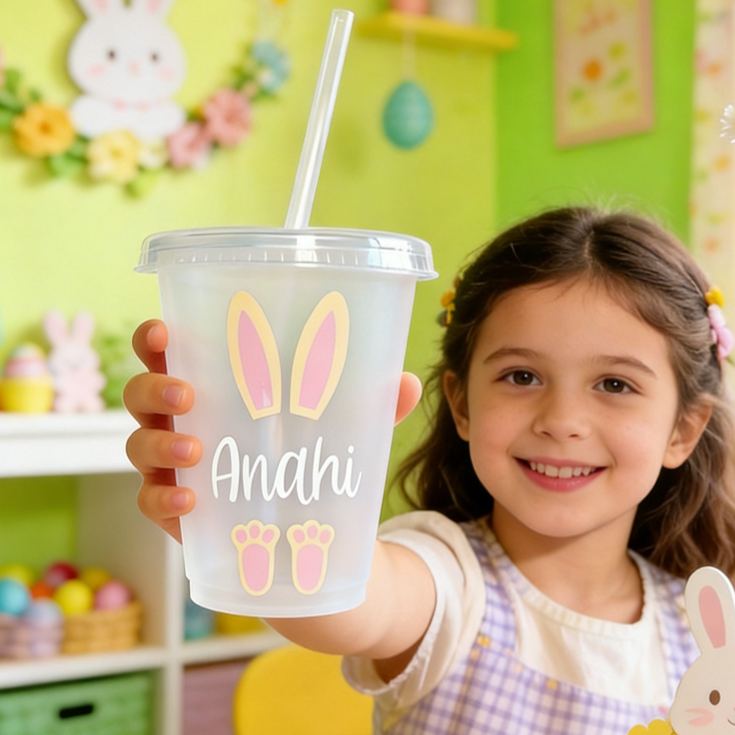Personalized Easter Bunny Ears Name Cup Cute Holiday Gift for Kids Spring Celebration Children's cup with straw