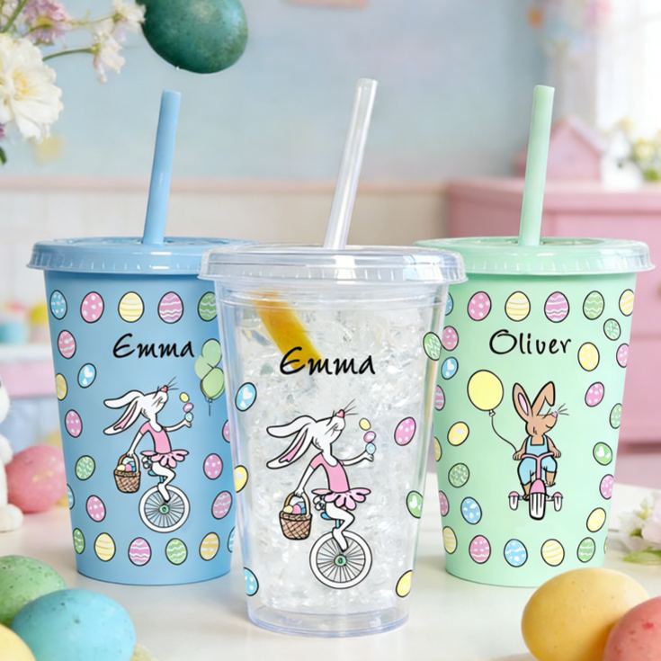 Personalized Easter Bunny Name Cup Cute Spring Egg Pattern Gift for Kids Holiday Celebration Children's cup with straw