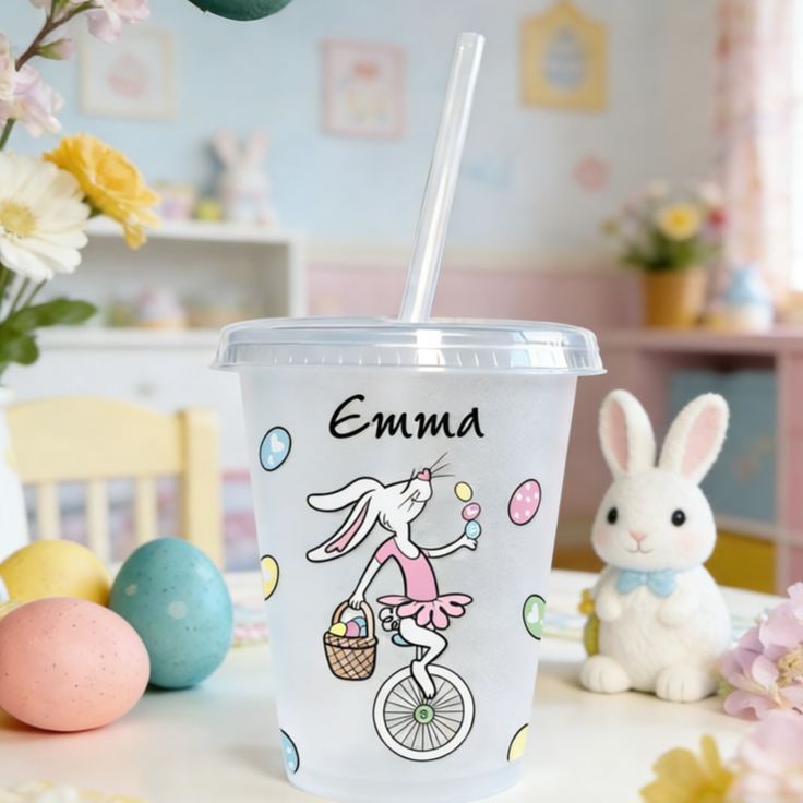 Personalized Easter Bunny Name Cup Cute Spring Egg Pattern Gift for Kids Holiday Celebration Children's cup with straw