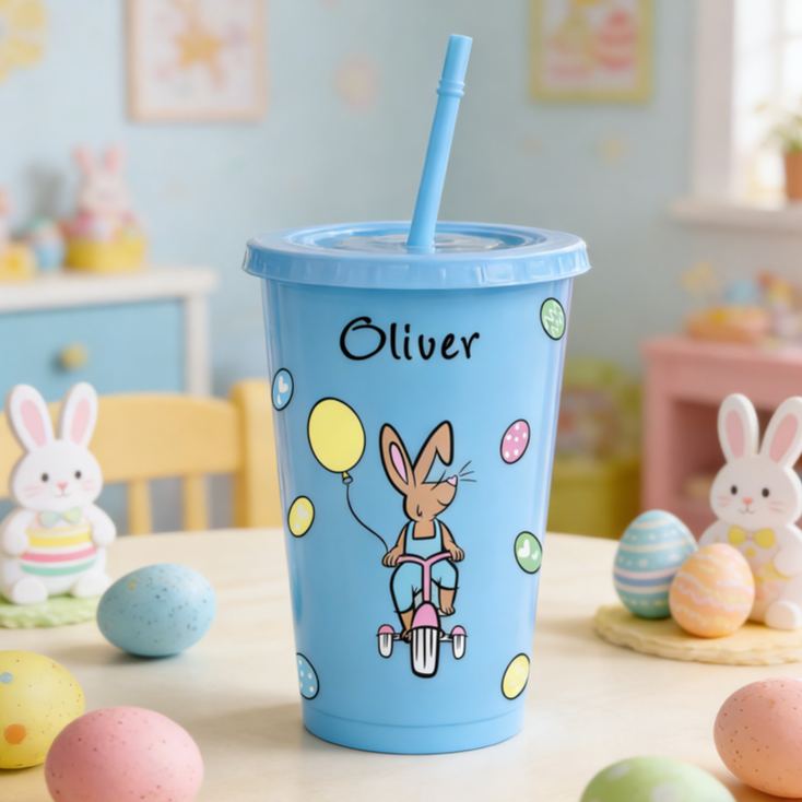 Personalized Easter Bunny Name Cup Cute Spring Egg Pattern Gift for Kids Holiday Celebration Children's cup with straw