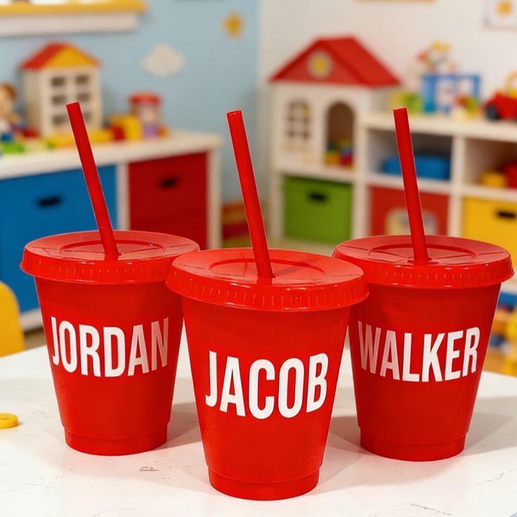 Personalized Name Reusable Red Cup Fun Custom Gift for Kids School Party Favor Everyday Use Children's cup with straw