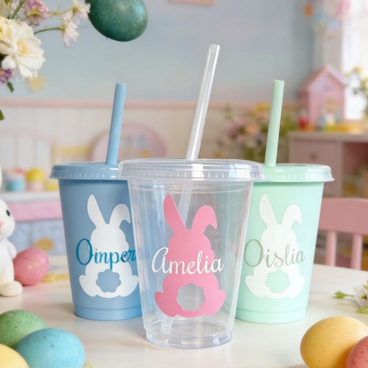 Personalized Easter Bunny Name Cup Cute Pastel Holiday Gift for Kids Spring Party Favor Children's cup with straw