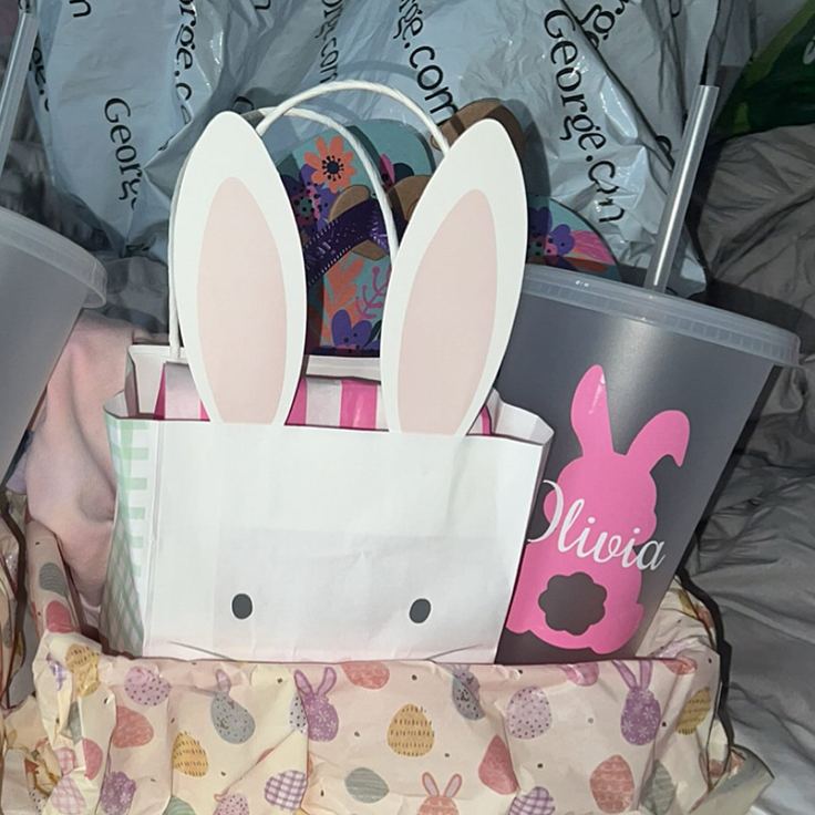 Personalized Easter Bunny Name Cup Cute Pastel Holiday Gift for Kids Spring Party Favor Children's cup with straw