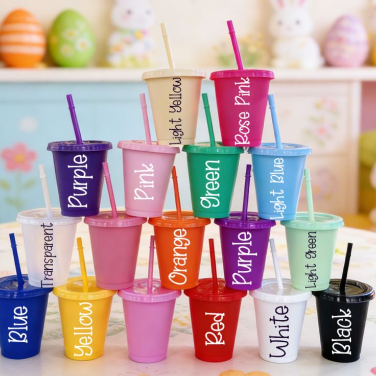 Personalized Easter Bunny Name Cup Cute Pastel Holiday Gift for Kids Spring Party Favor Children's cup with straw