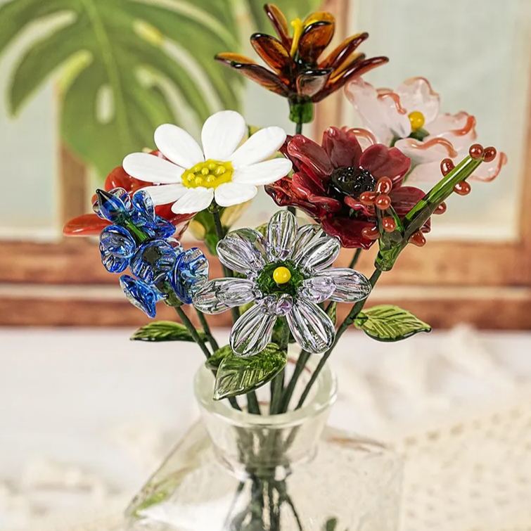 Personalized Glass Birth Month Flower Birth Flower Gift Hand Blown Spring Flower Glass Flower Bouquet Valentine's Day Gift For Her Home Decor