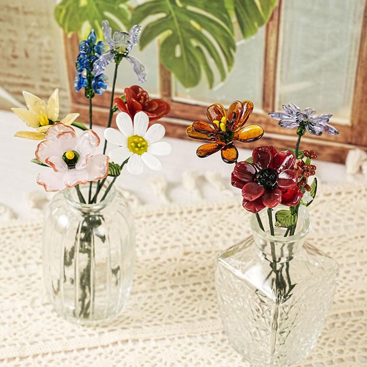 Personalized Glass Birth Month Flower Birth Flower Gift Hand Blown Spring Flower Glass Flower Bouquet Valentine's Day Gift For Her Home Decor