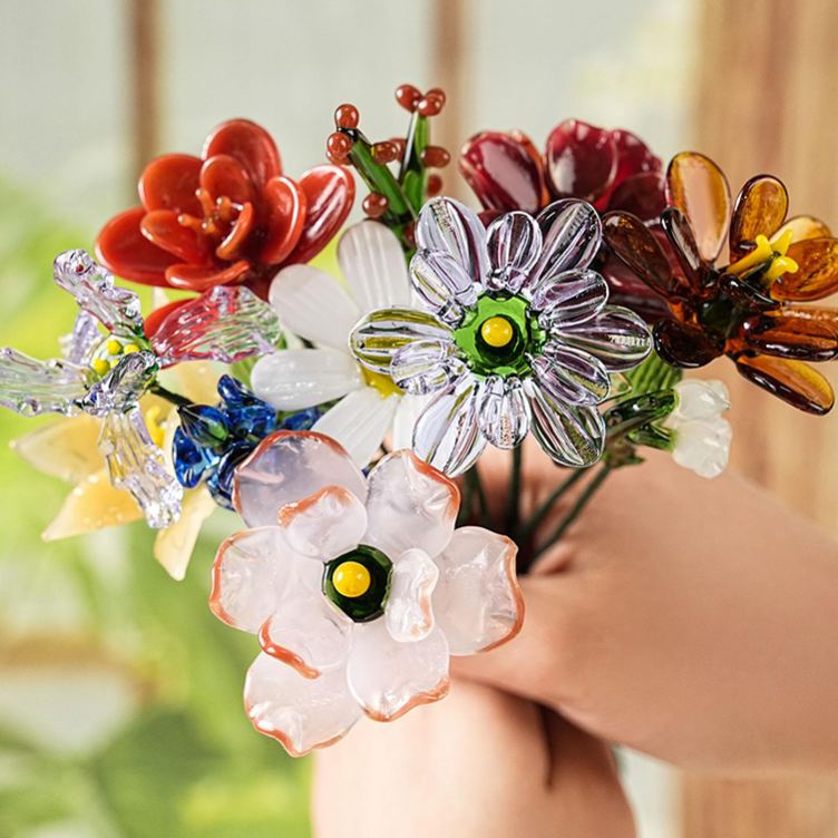 Personalized Glass Birth Month Flower Birth Flower Gift Hand Blown Spring Flower Glass Flower Bouquet Valentine's Day Gift For Her Home Decor