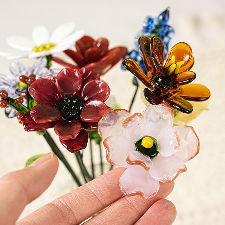 Personalized Glass Birth Month Flower Birth Flower Gift Hand Blown Spring Flower Glass Flower Bouquet Valentine's Day Gift For Her Home Decor