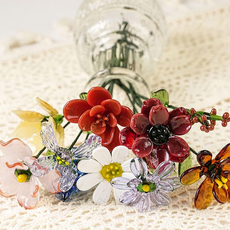 Personalized Glass Birth Month Flower Birth Flower Gift Hand Blown Spring Flower Glass Flower Bouquet Valentine's Day Gift For Her Home Decor