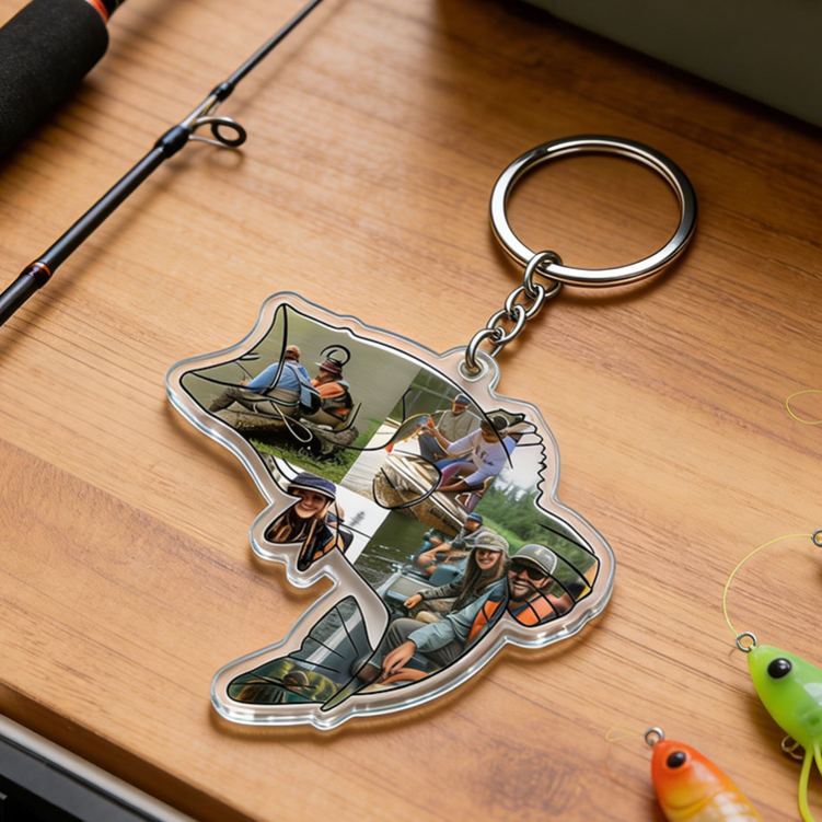 Personalized Fishing Adventure Keychain Photo Custom Keychain Gift for Fishing Lover