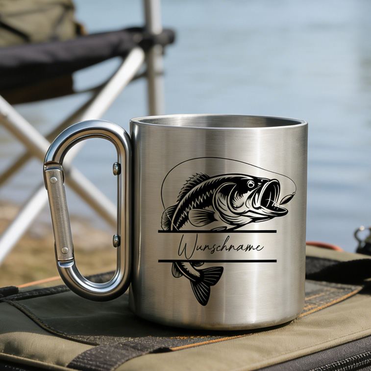 Personalized Fishing Mug with Name Stainless Steel Mug with Engraving & Carabiner Handle Outdoors Fishing Lover