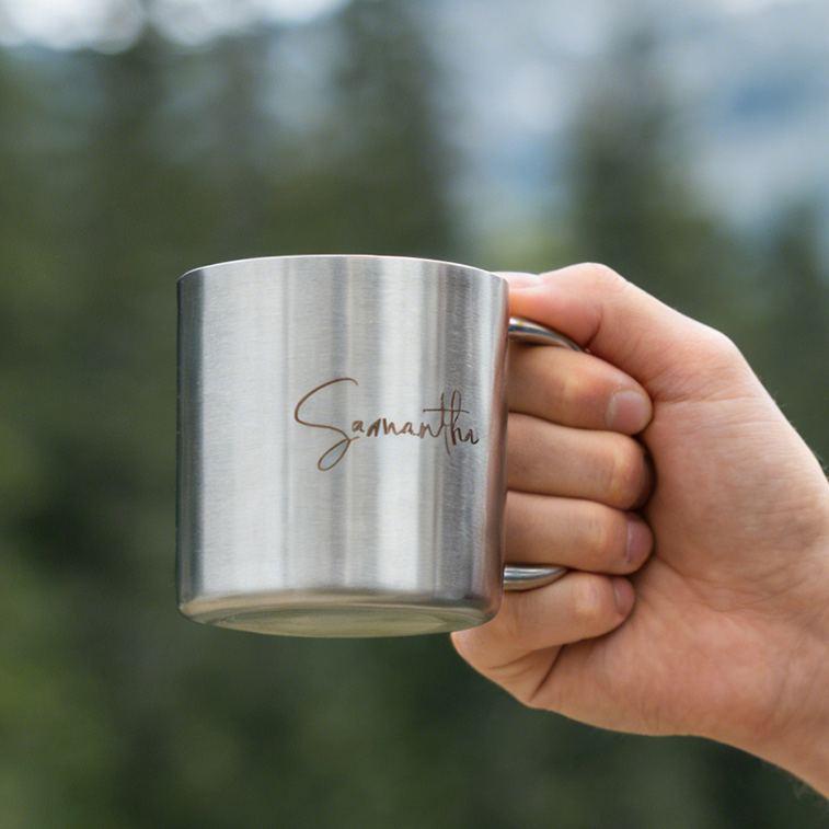 Personalized Camping Mug Engraved Stainless Steel Carabiner Mug Backpacker Mountain Climber Mug gift for hiking Outdoors 