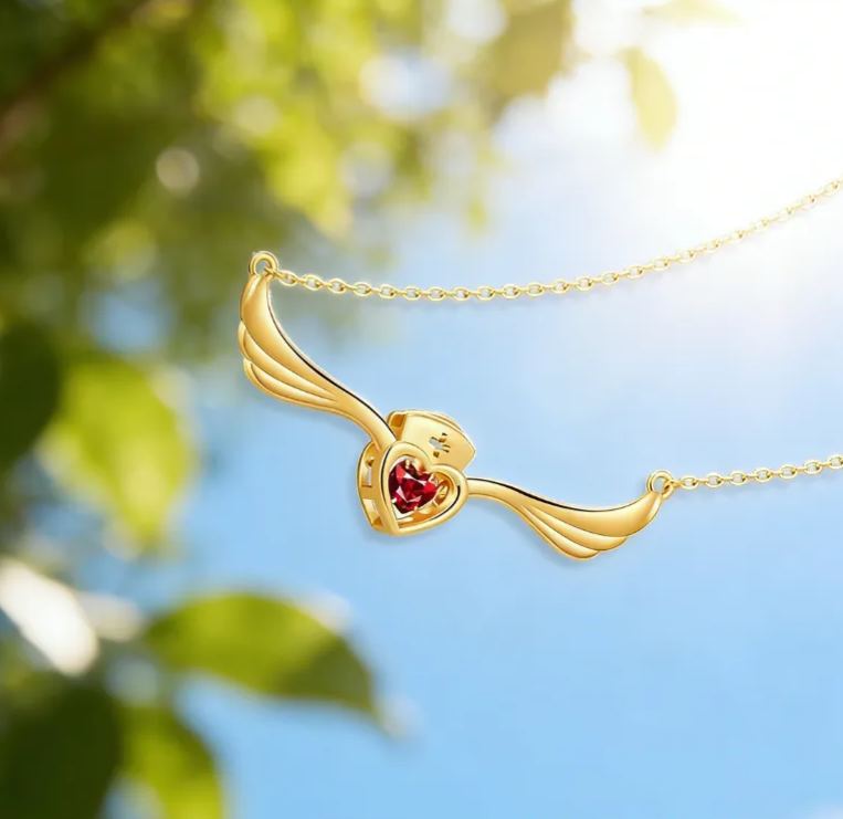 Personalized Sterling Silver Elegant Angel Wings Nurse Necklace with Custom Birthstone