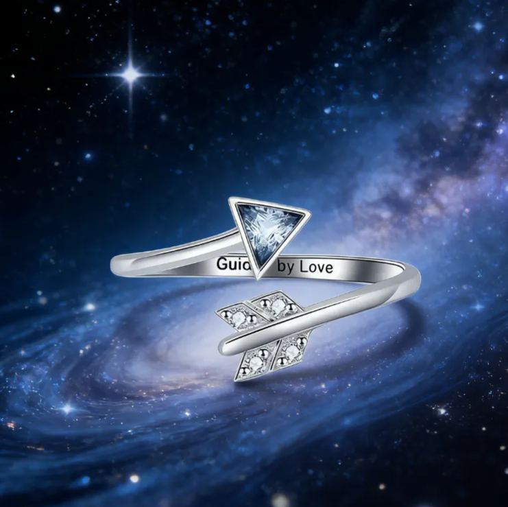 Personalized Romantic Arrow of Love Adjustable Ring in Sterling Silver with Custom Text