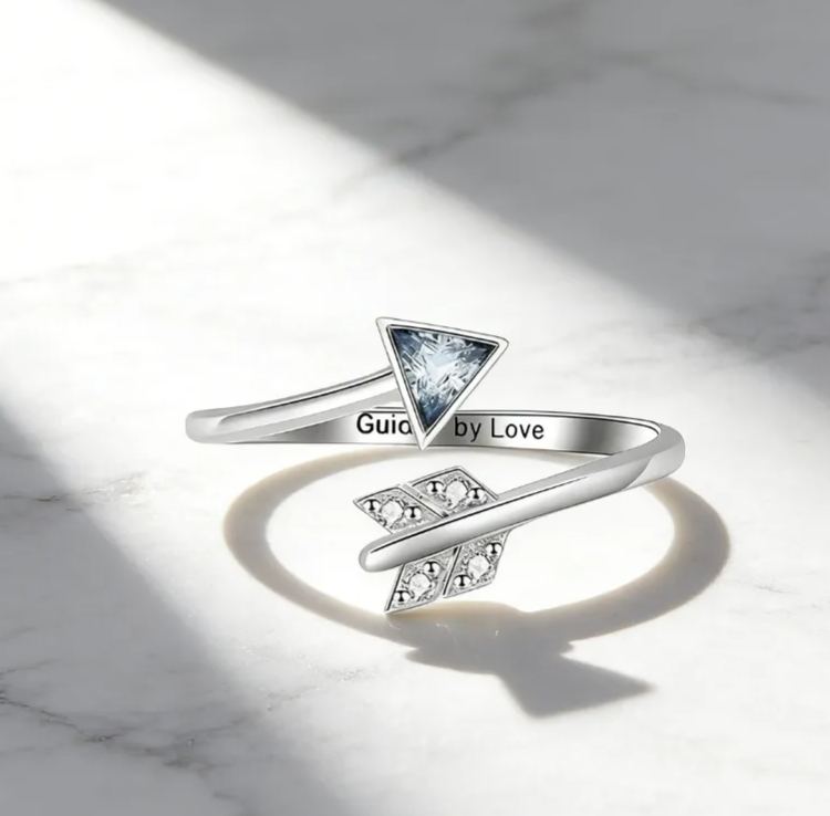 Personalized Romantic Arrow of Love Adjustable Ring in Sterling Silver with Custom Text