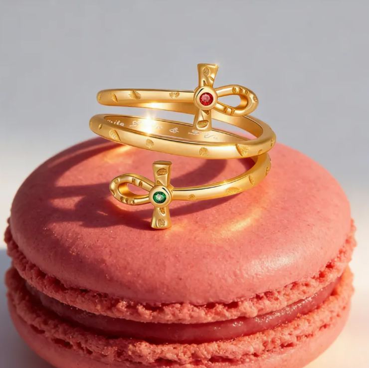 Personalized Sterling Silver Double Ankh Wrapped Ring Custom Text and Birthstone