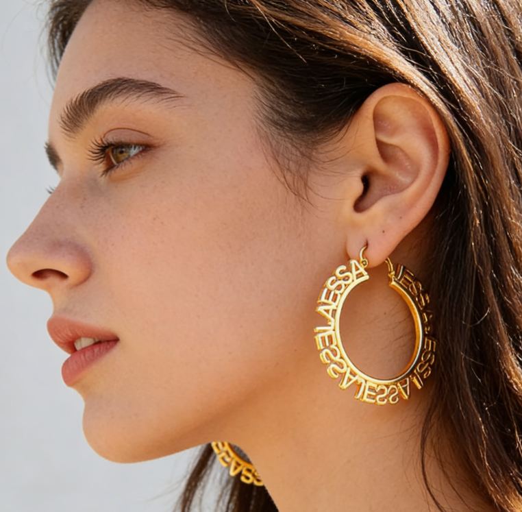 Personalized Custom Engraved Name Wrapped Large Hoop Earrings