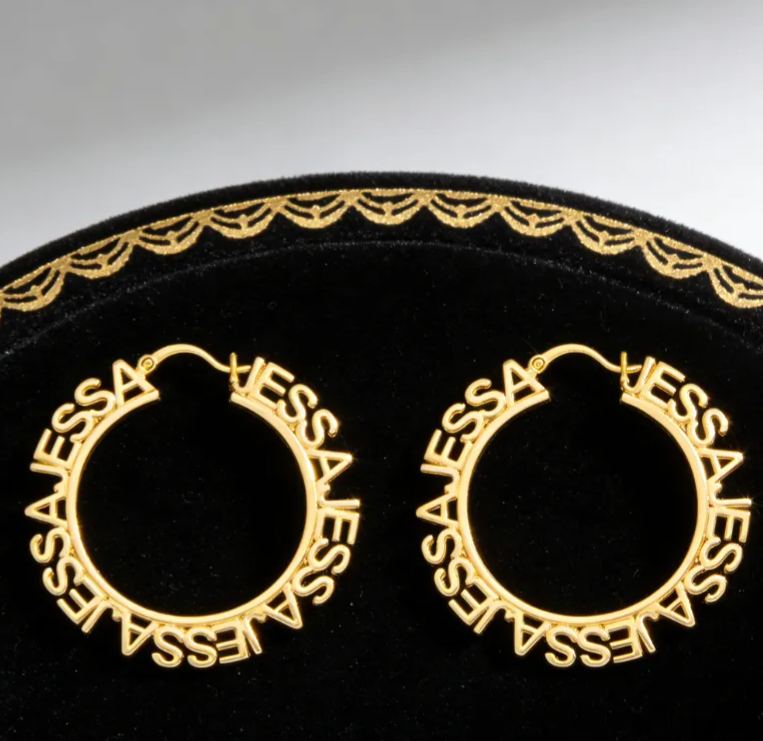 Personalized Custom Engraved Name Wrapped Large Hoop Earrings