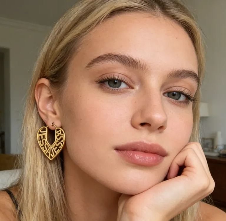 Personalized Custom Name Engraved Heart Outline Dangle Earrings