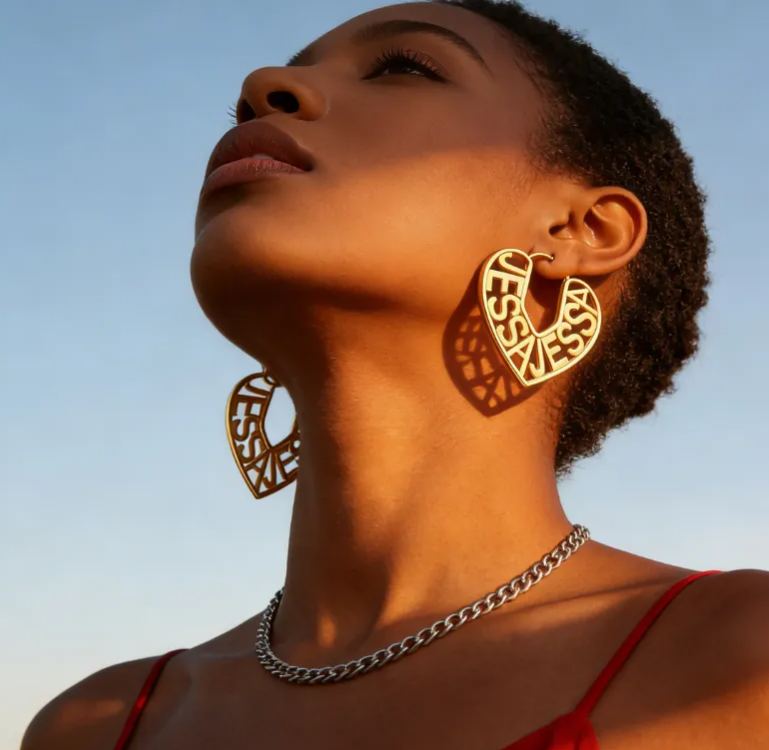 Personalized Custom Name Engraved Heart Outline Dangle Earrings