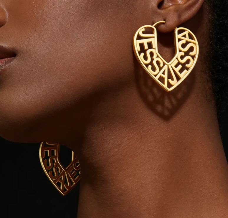 Personalized Custom Name Engraved Heart Outline Dangle Earrings