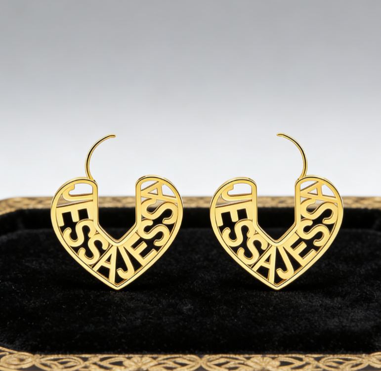 Personalized Custom Name Engraved Heart Outline Dangle Earrings