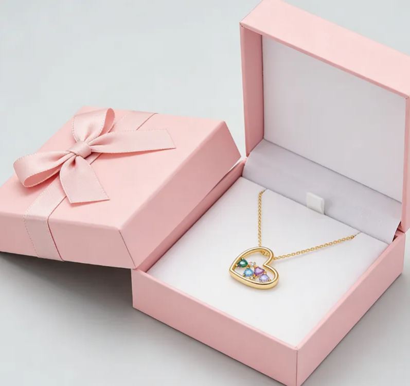 Personalized Sterling Silver Heart Holding Hearts Customizable Family Birthstone Colors and Counts Necklace