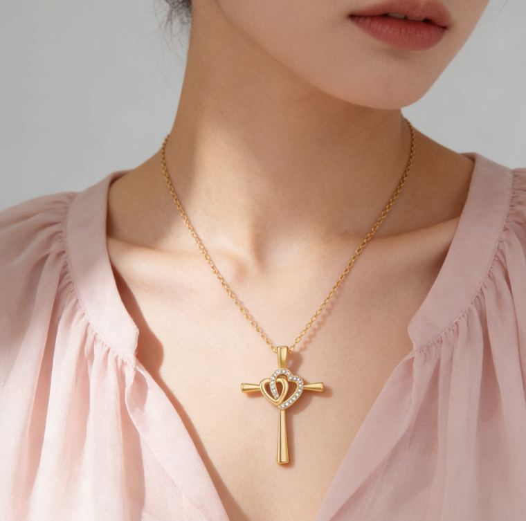 Personalized Sterling Silver Interlocking Hearts Cross Memorial Name Engraved Necklace