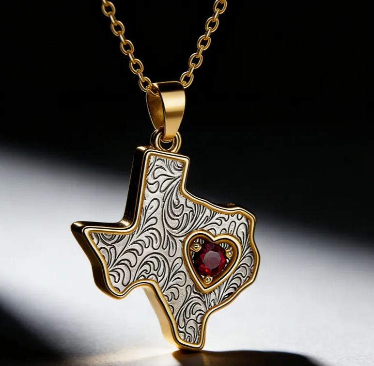 Personalized Sterling Silver Custom Home State Outline Name and Birthstone Necklace