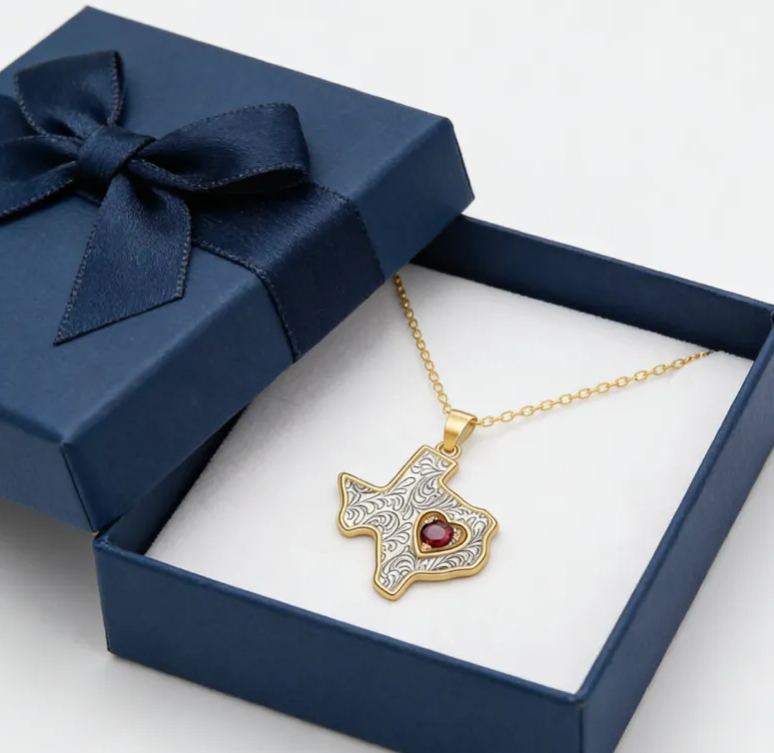 Personalized Sterling Silver Custom Home State Outline Name and Birthstone Necklace