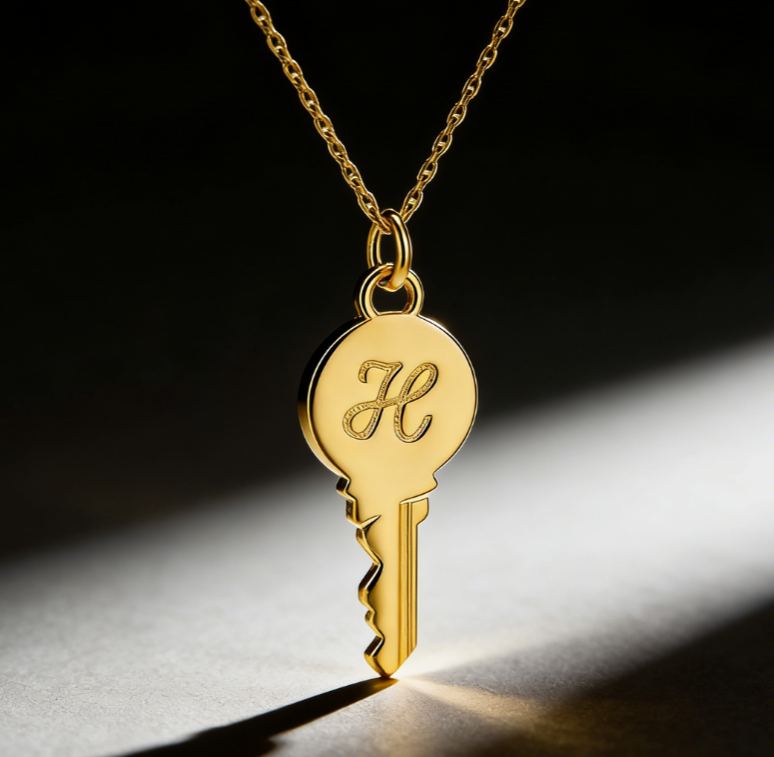 Personalized Sterling Silver Key-Shaped Initial Engraved Necklace