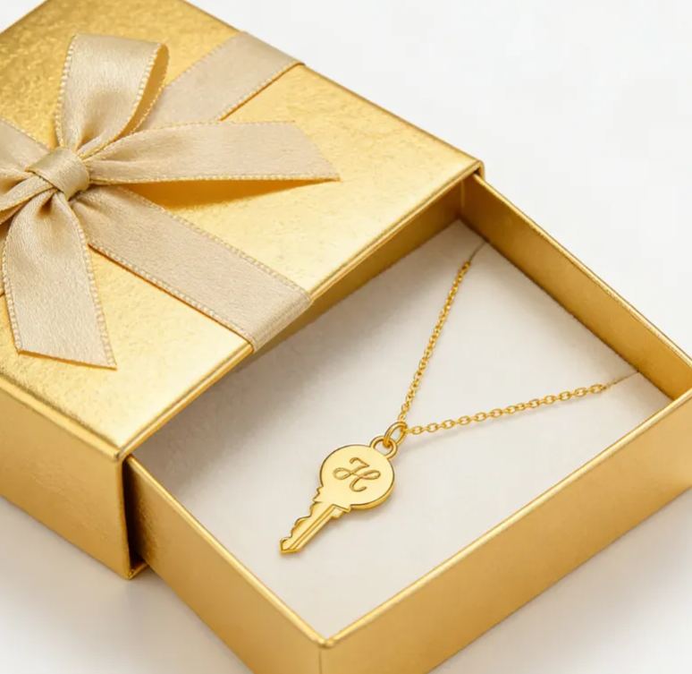 Personalized Sterling Silver Key-Shaped Initial Engraved Necklace